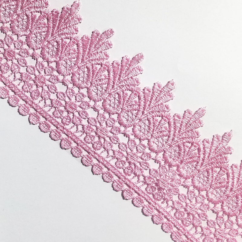 DKKUAYANGUP (Dark Pink Floral Lace Trim - 5 Yards, 9cm Wide | Wedding Dress Embellishment, Gift Packaging, Party Decor | DIY Sewing & Craft Supplies - Image 3